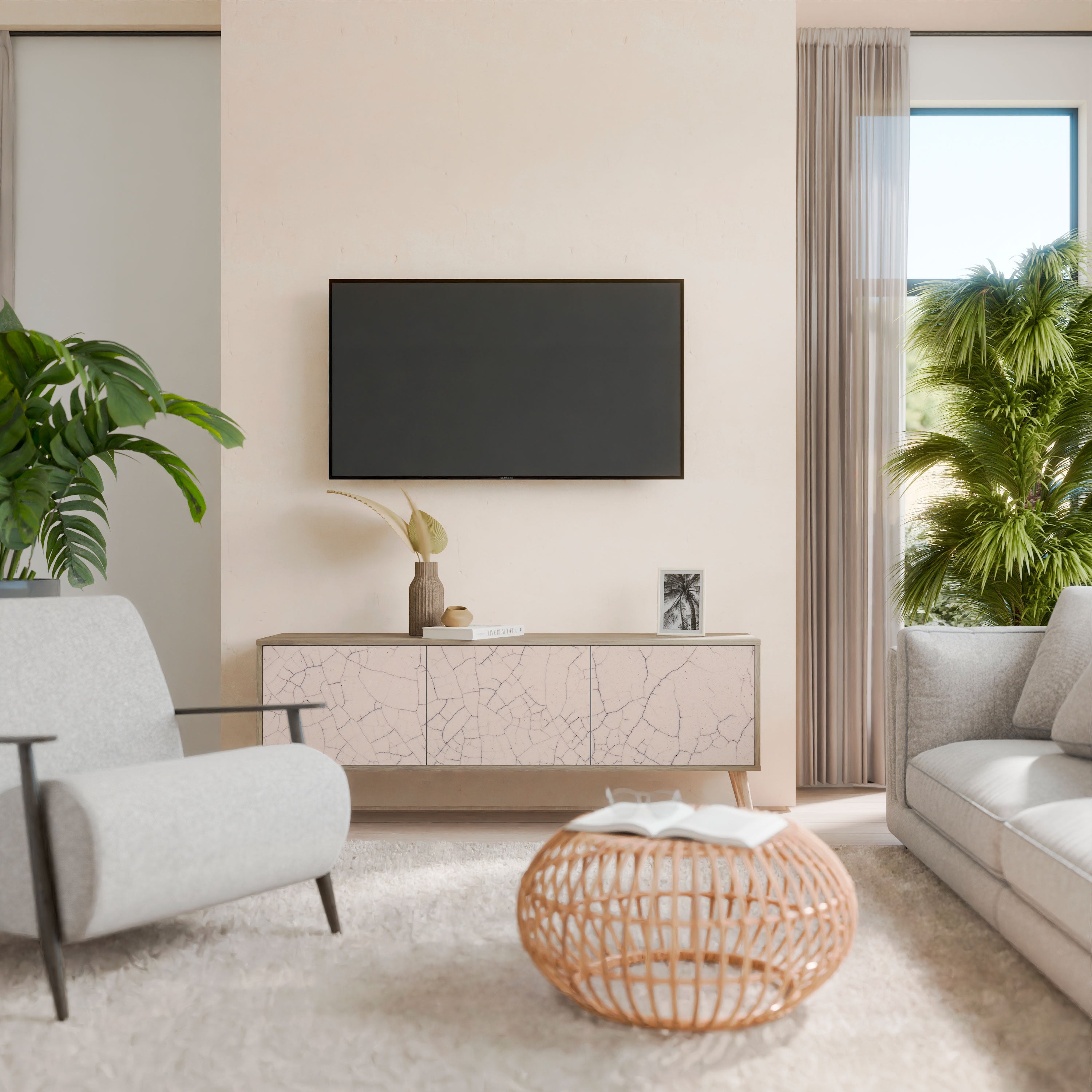 CERAMIC TEXTURE Třídveřový TV stolek