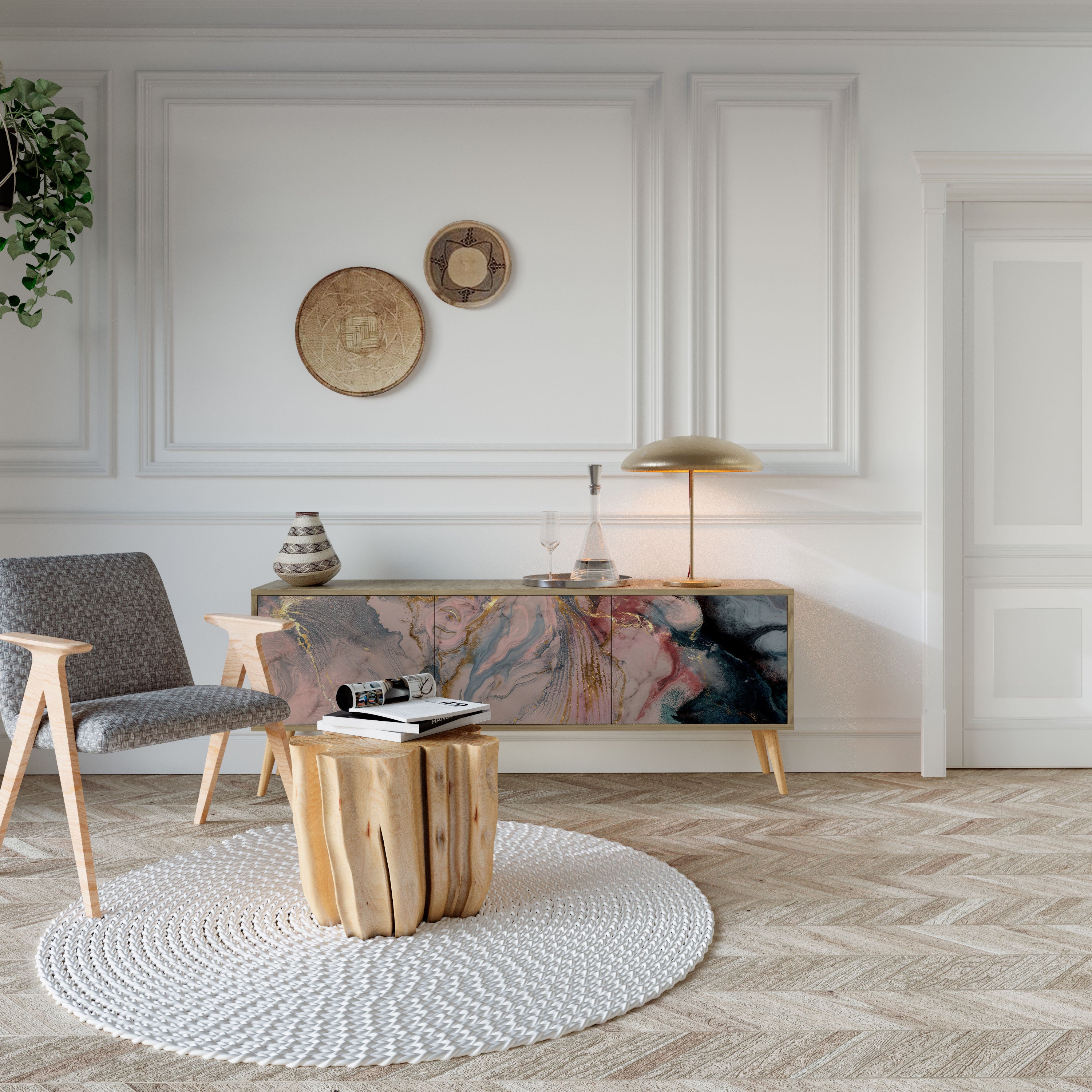 GILDED SWIRLS Třídveřový TV stolek