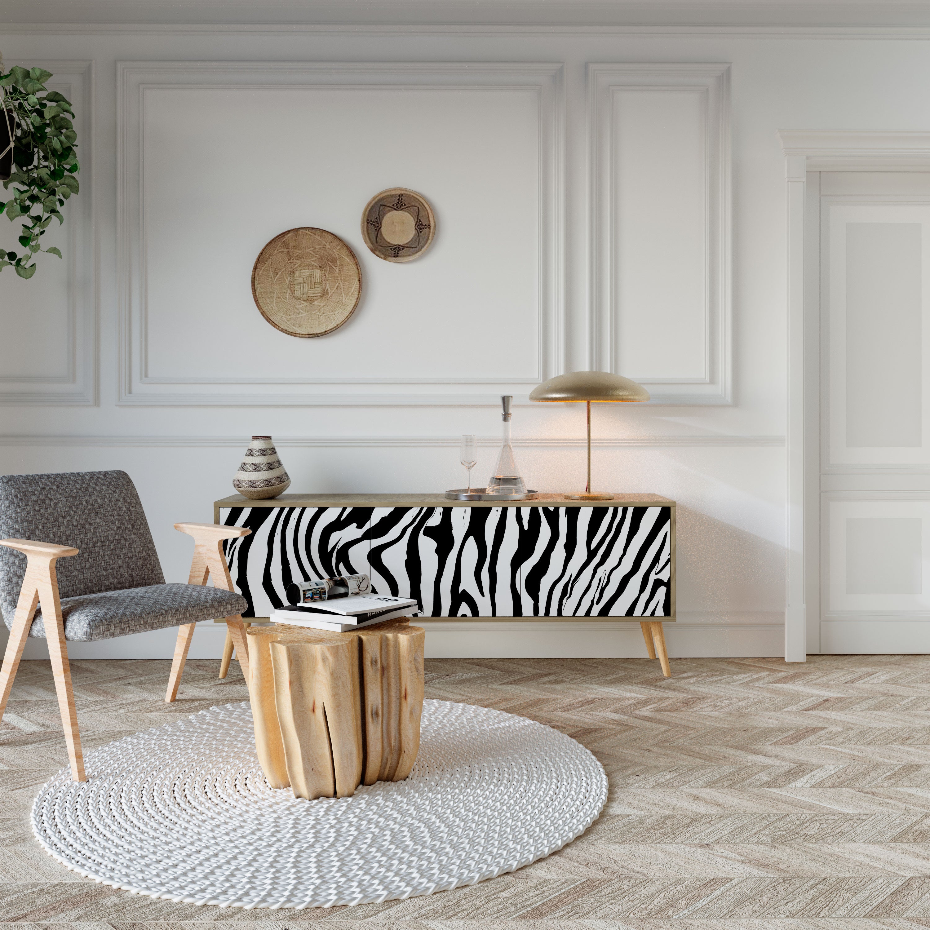 SPLENDID ZEBRA Třídveřový TV stolek