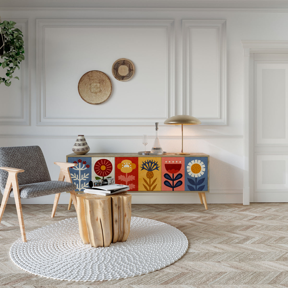 SCANDIC FLOWERET Třídveřový TV stolek