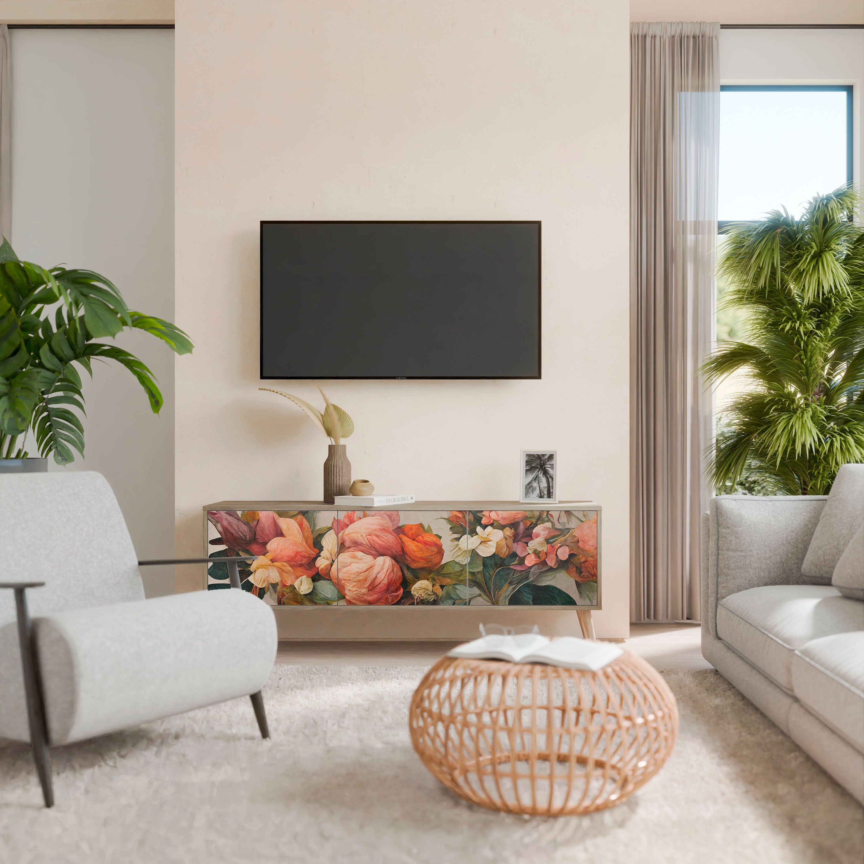 STYLISH BEAUTY 3-Door TV Cabinet