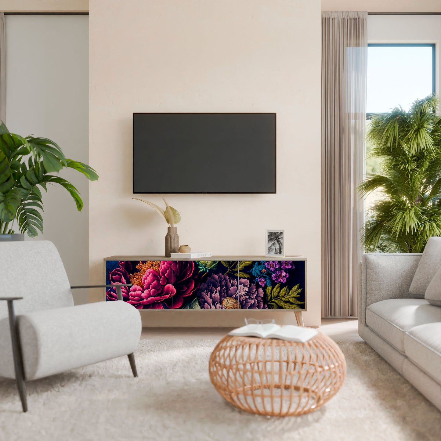BLOOMING ELEGANCE Třídveřový TV stolek