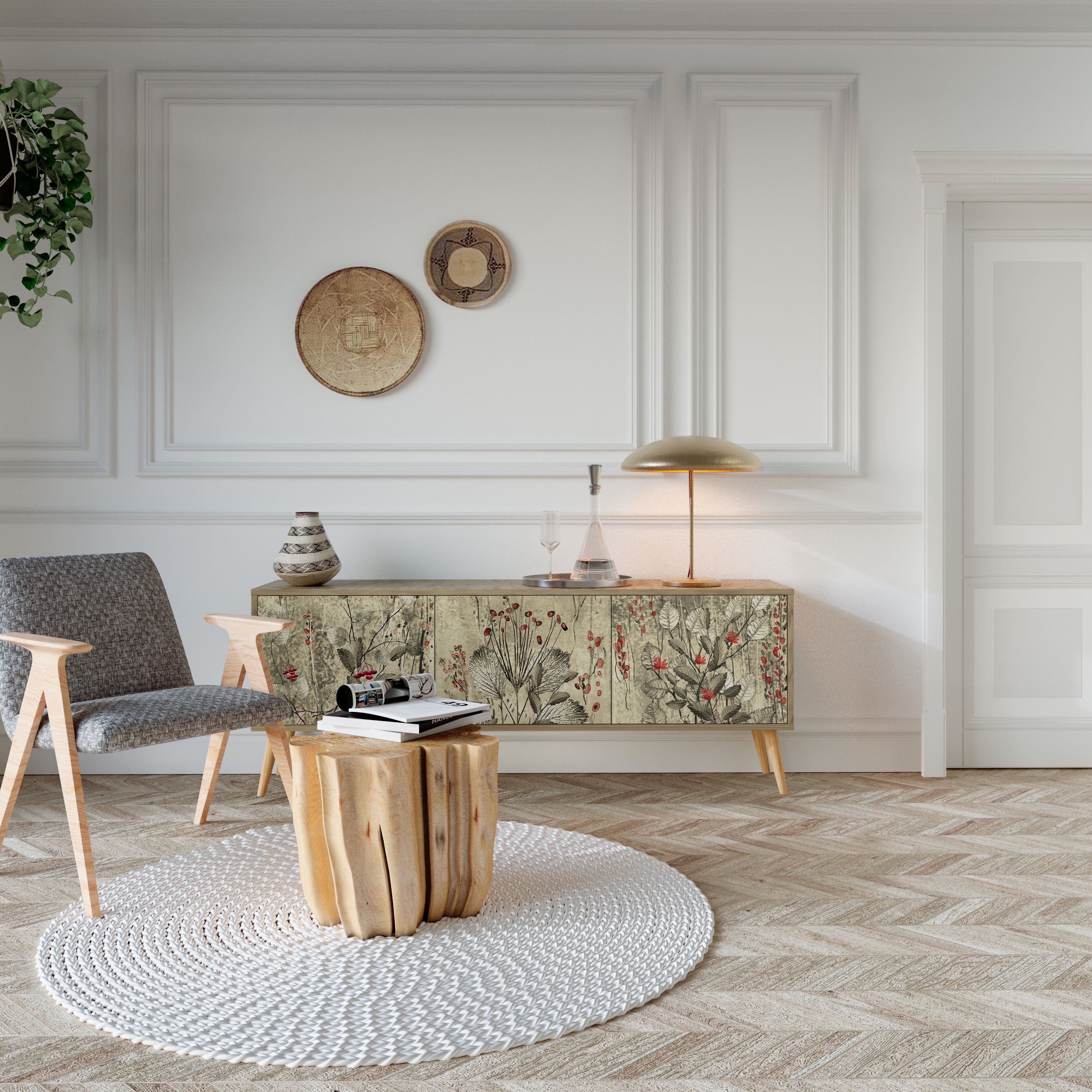 HERBAL GRACE 3-Door TV Cabinet