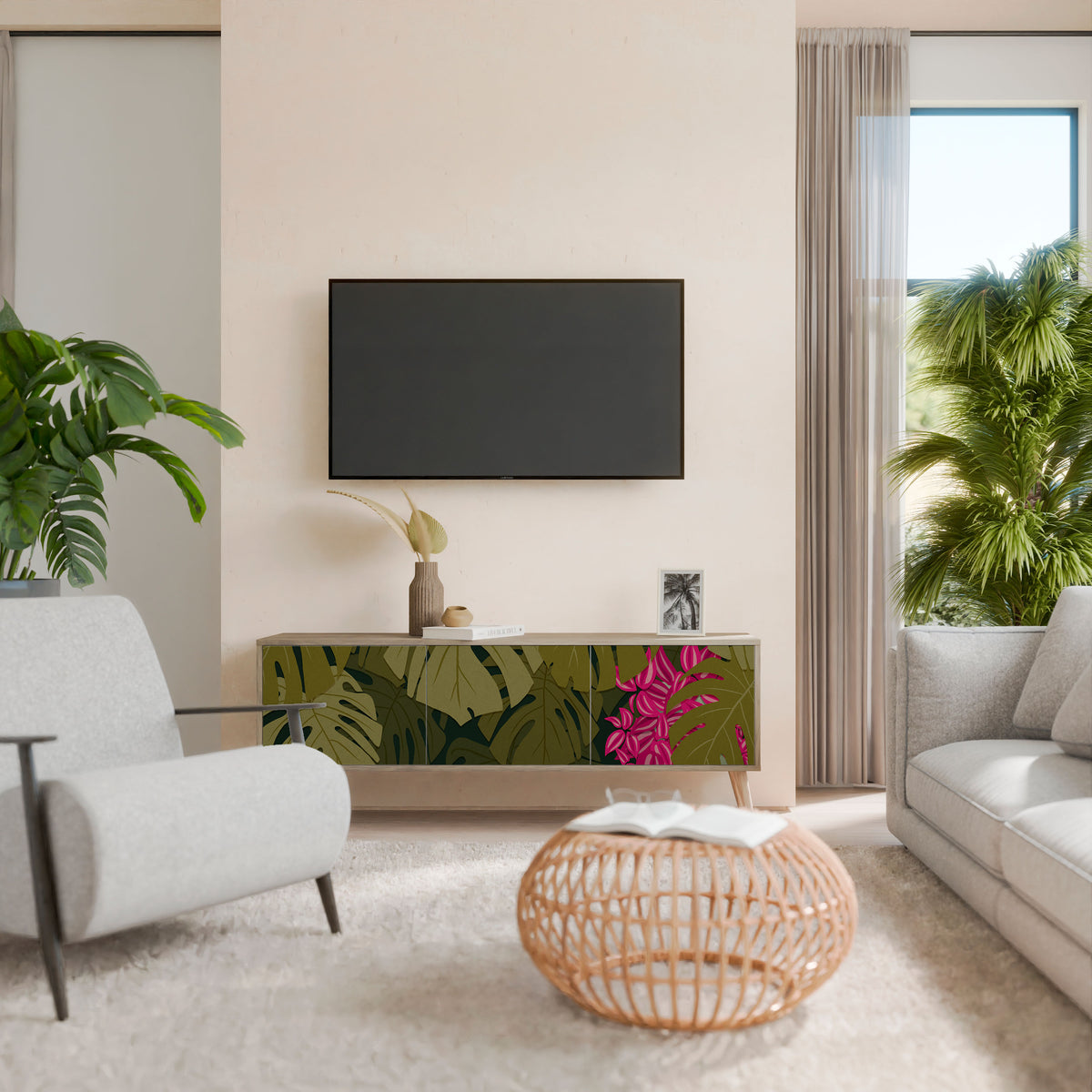 TROPICAL BEAUTY Třídveřový TV stolek
