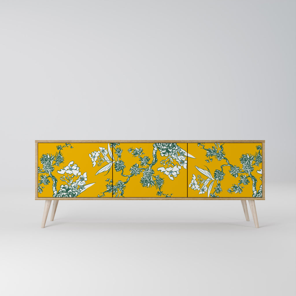 YELLOW CHINOISERIE 3-Door TV Cabinet