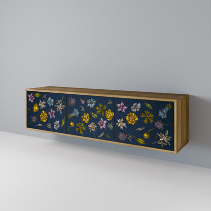 FLOWERS ON NAVY BLUE Třídveřový TV stolek