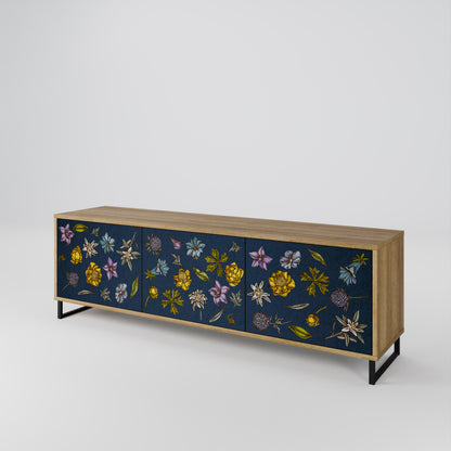 FLOWERS ON NAVY BLUE Třídveřový TV stolek