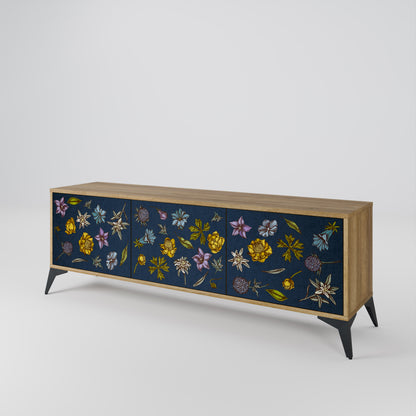 FLOWERS ON NAVY BLUE Třídveřový TV stolek