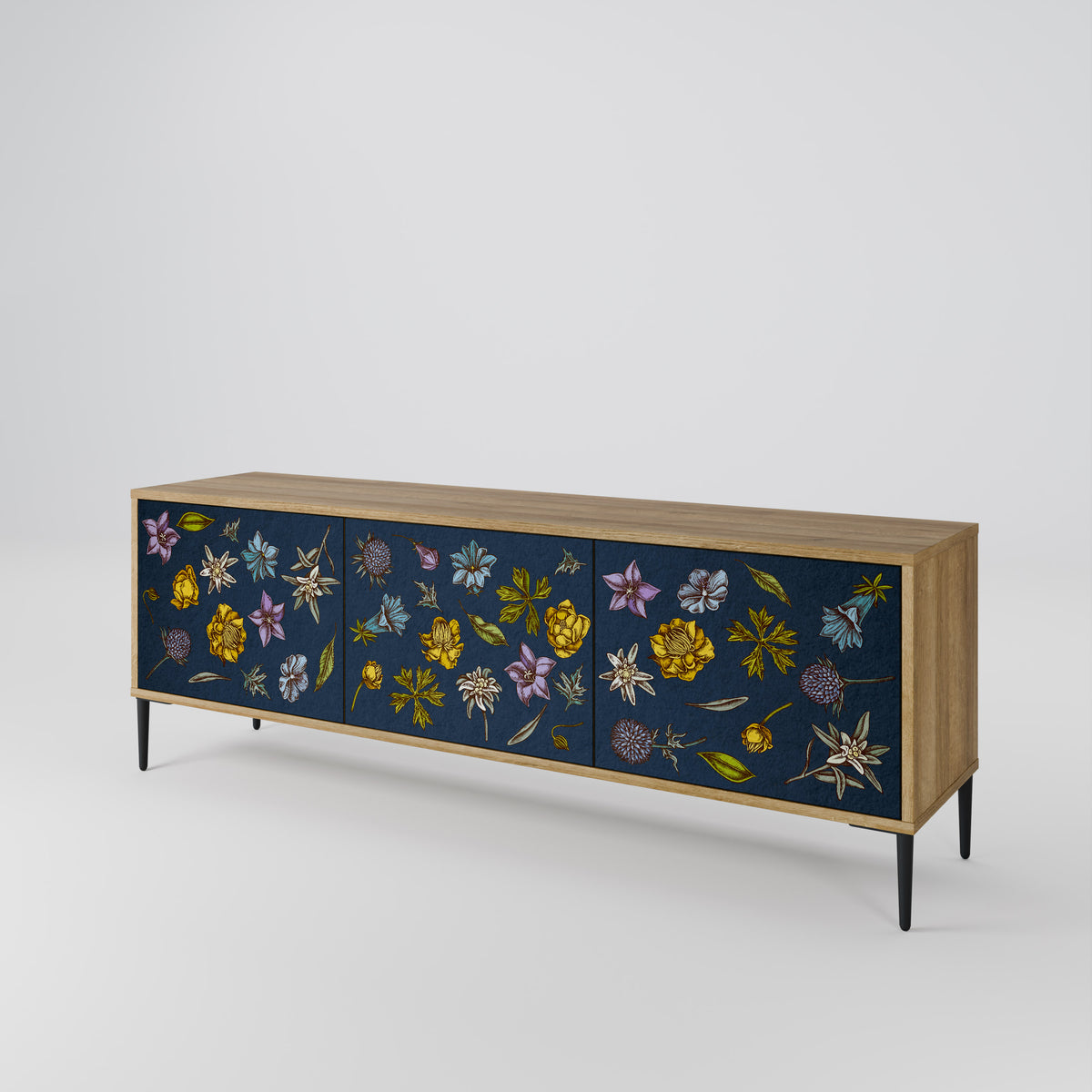 FLOWERS ON NAVY BLUE Třídveřový TV stolek