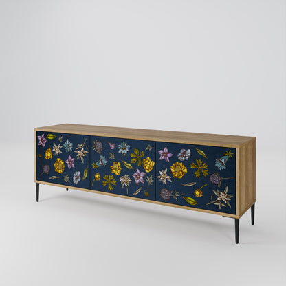 FLOWERS ON NAVY BLUE Třídveřový TV stolek