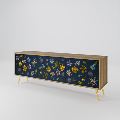 FLOWERS ON NAVY BLUE Třídveřový TV stolek