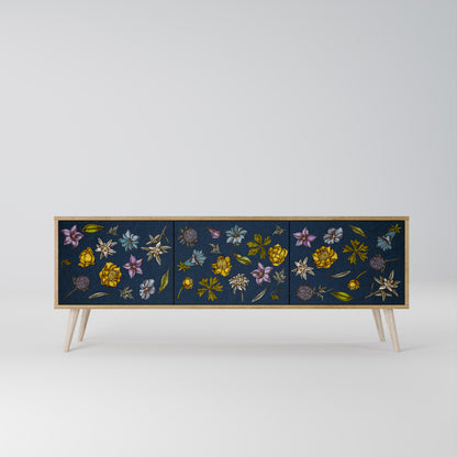 FLOWERS ON NAVY BLUE Třídveřový TV stolek