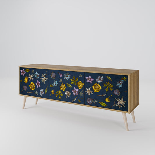 FLOWERS ON NAVY BLUE Třídveřový TV stolek