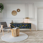 FLOWERS ON NAVY BLUE 3-Door TV Cabinet