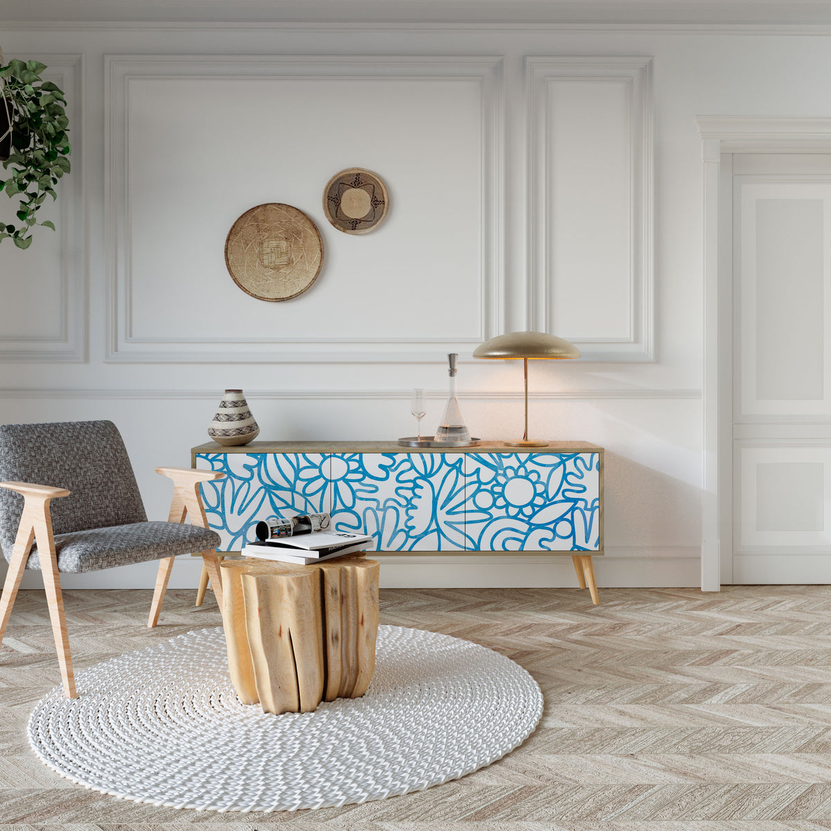 BLOOMY MORNING Třídveřový TV stolek