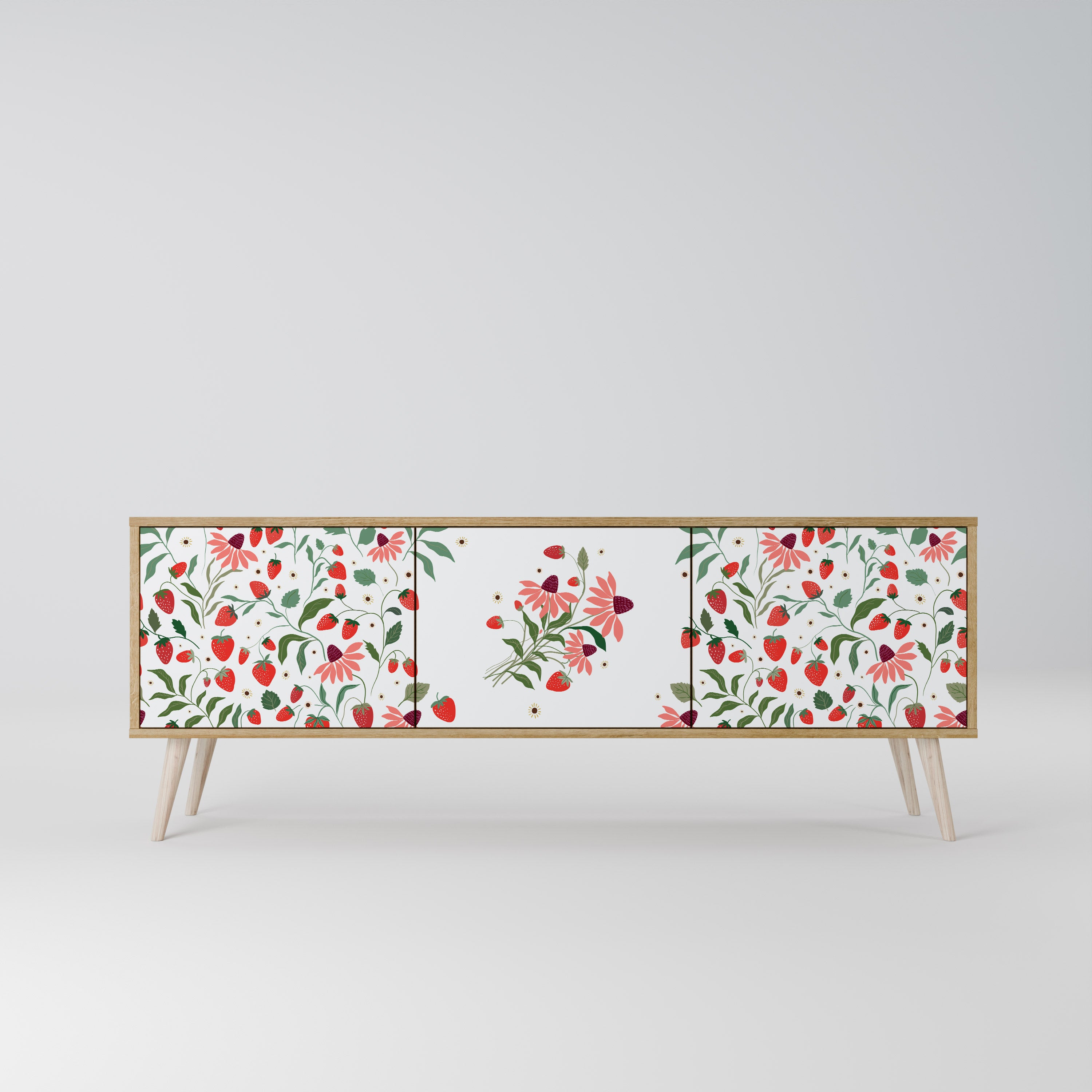 FLOWERS AND STRAWBERRIES 3-Door TV Cabinet