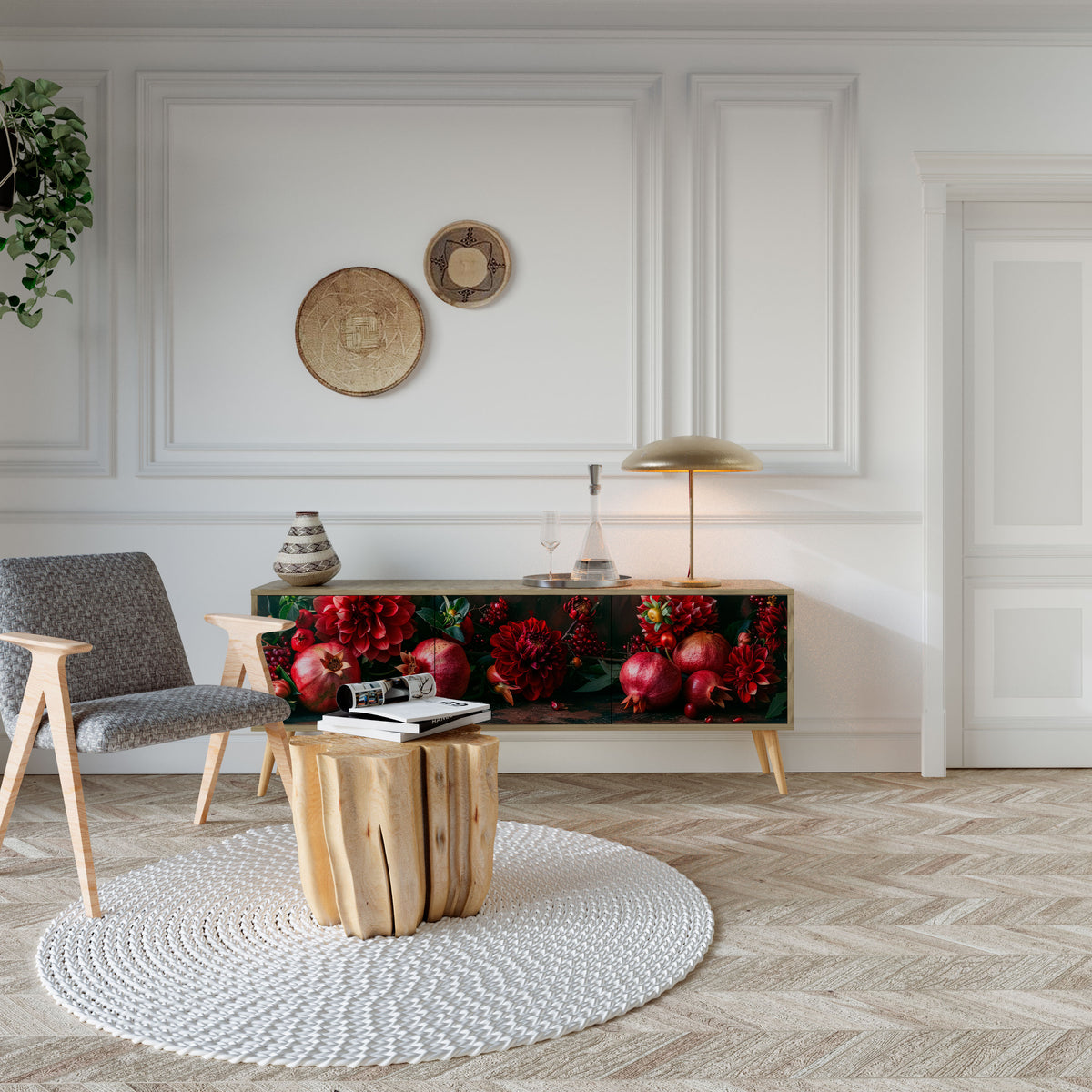 DAHLIAS AND POMEGRANATES Třídveřový TV stolek