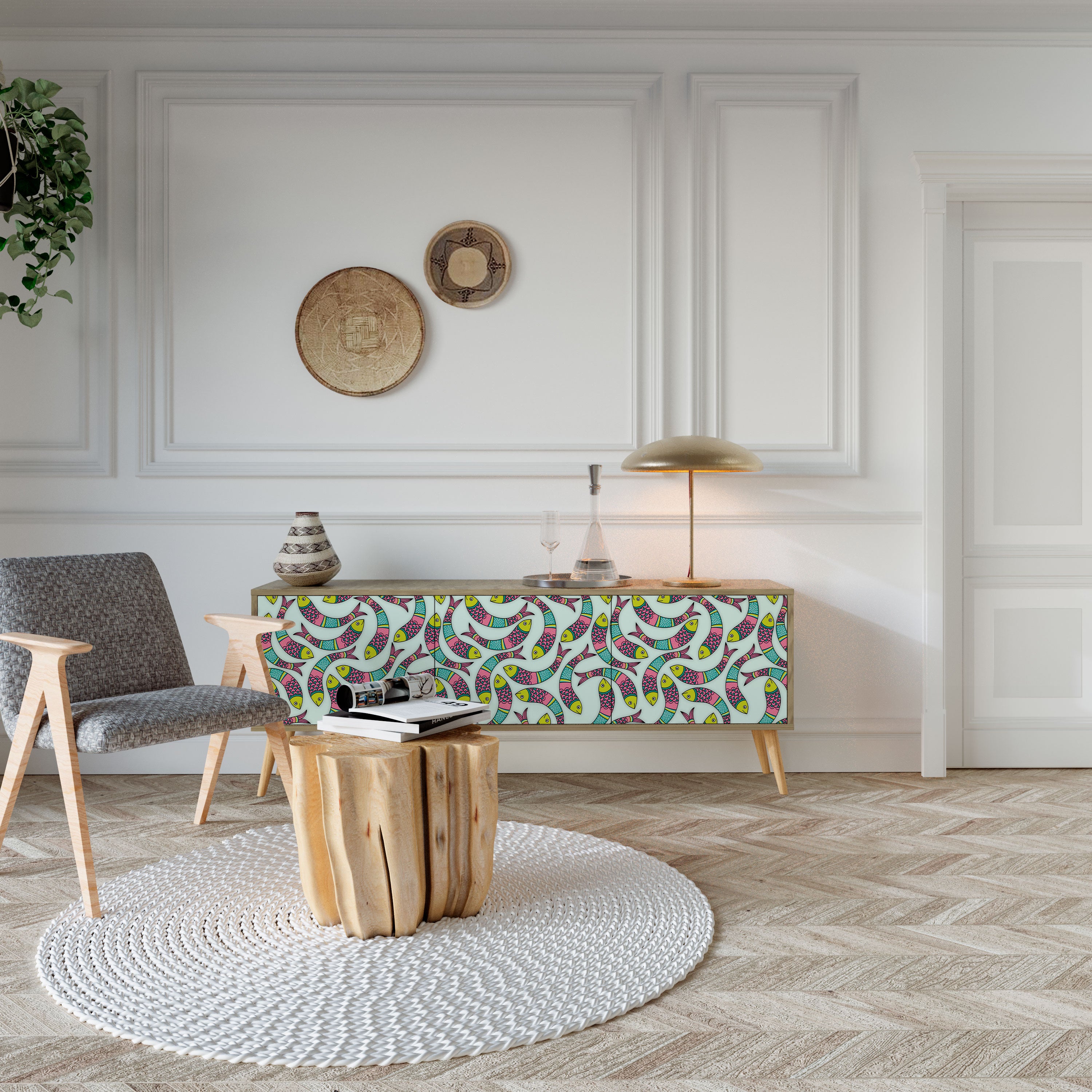 INDIAN FISH 3-Door TV Cabinet