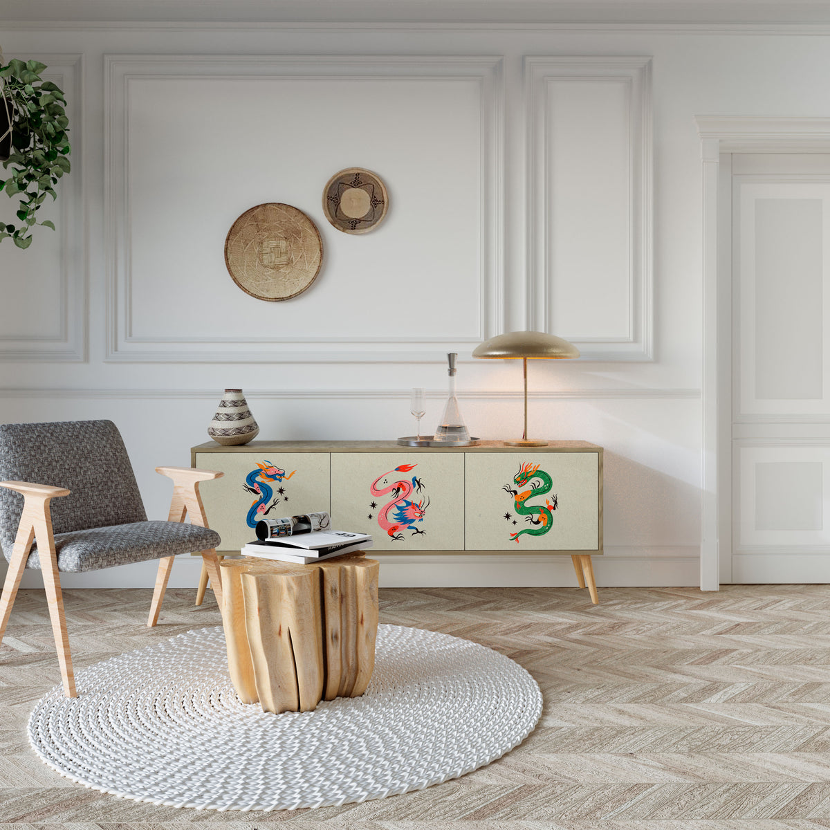 MYTHOLOGICAL CREATURES Třídveřový TV stolek