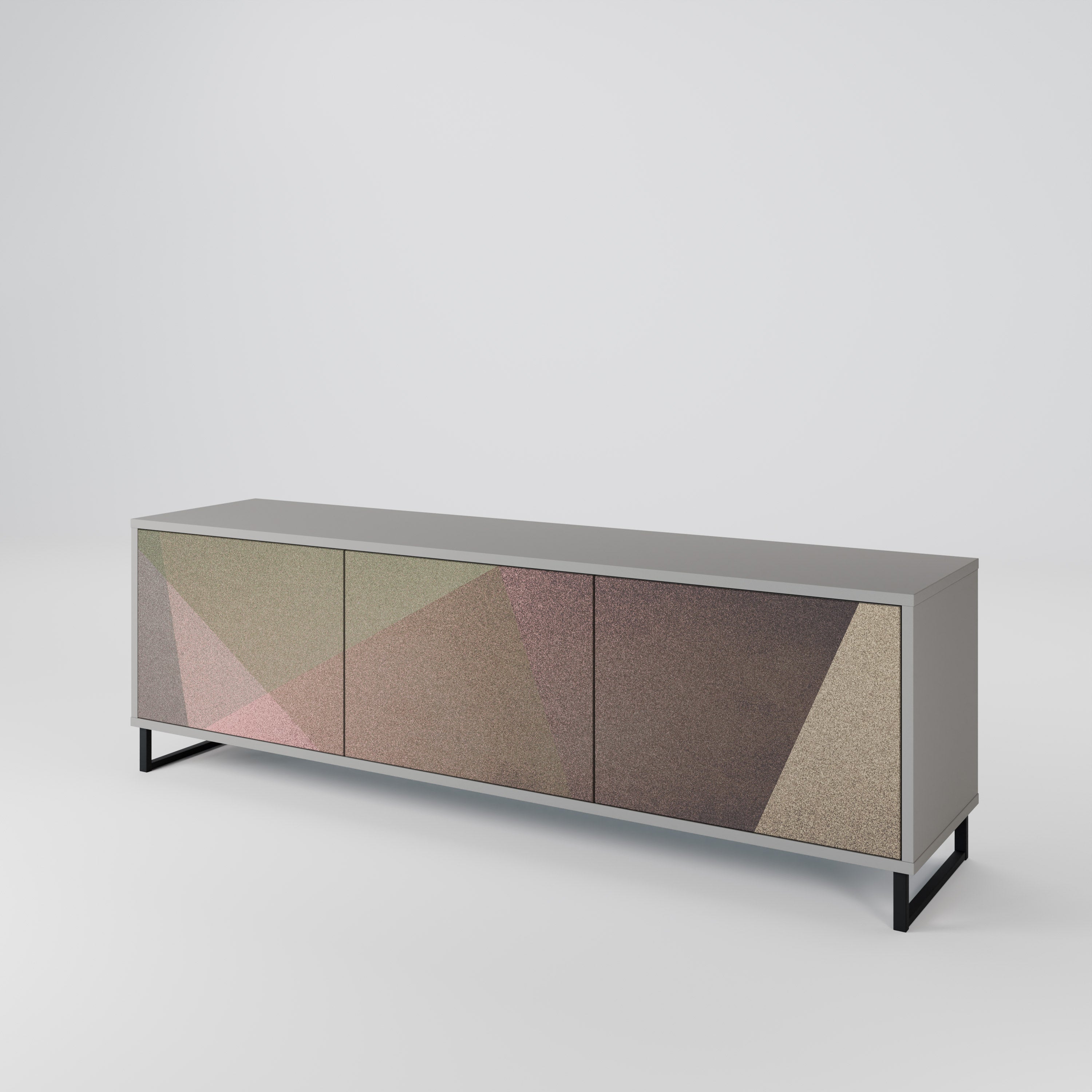 BEIGE GEOMETRY Třídveřový TV stolek