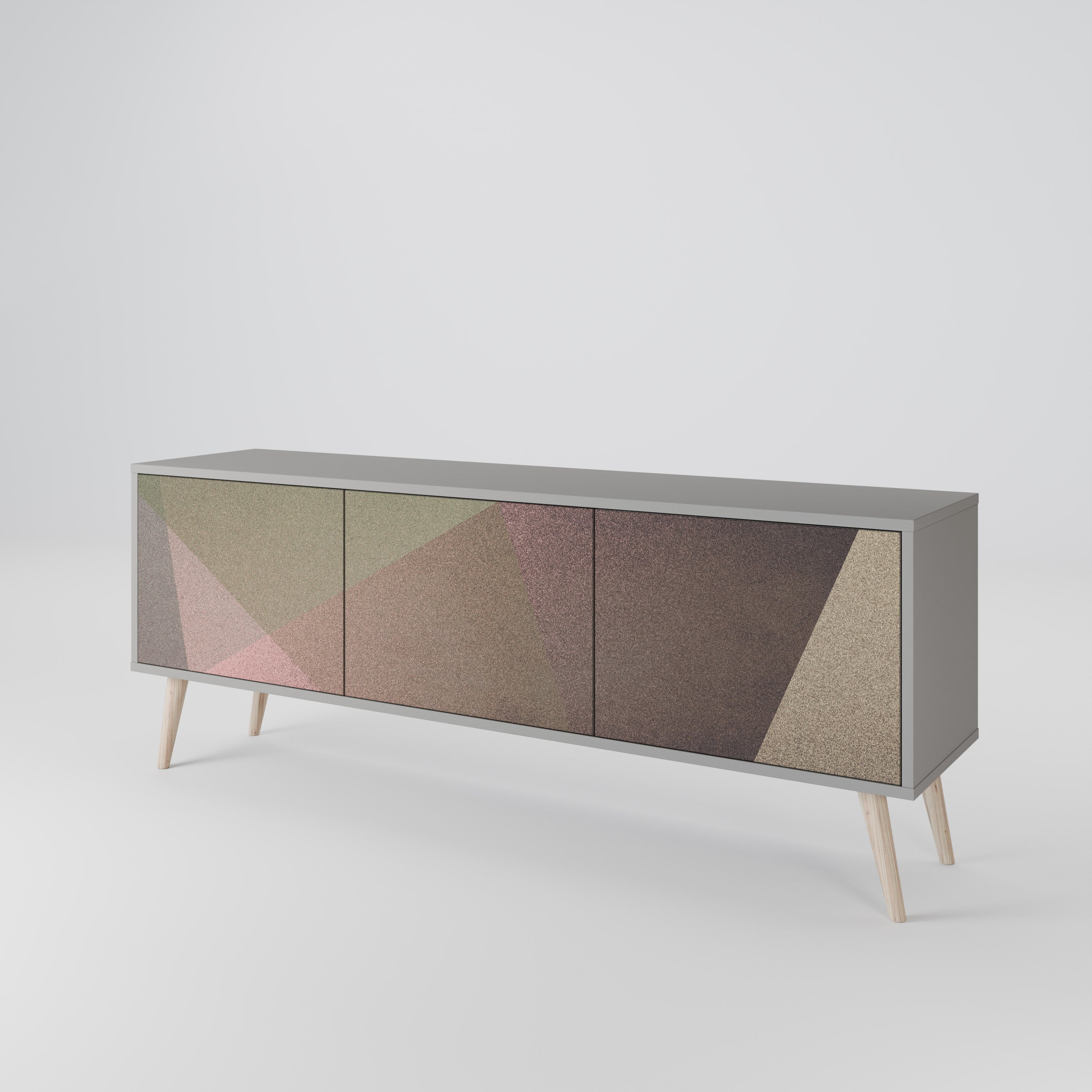 BEIGE GEOMETRY Třídveřový TV stolek