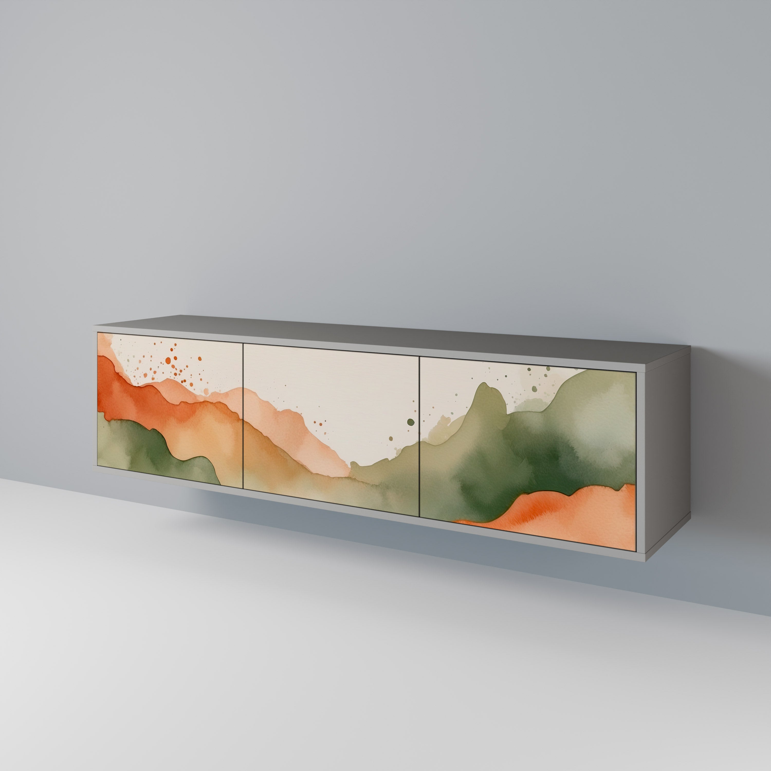 WATERCOLOUR PEAKS Třídveřový TV stolek