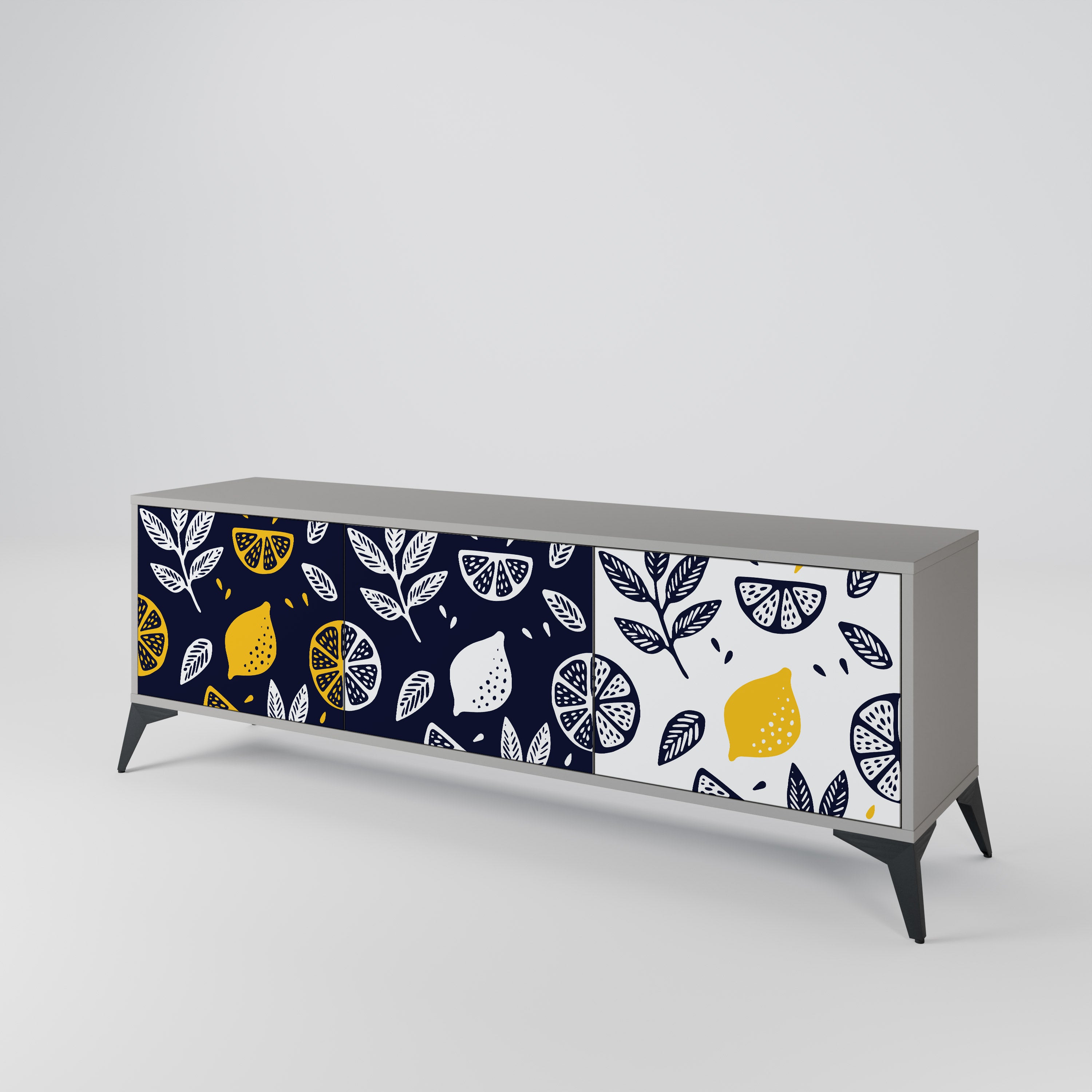 CITRUS BLACK AND WHITE Třídveřový TV stolek