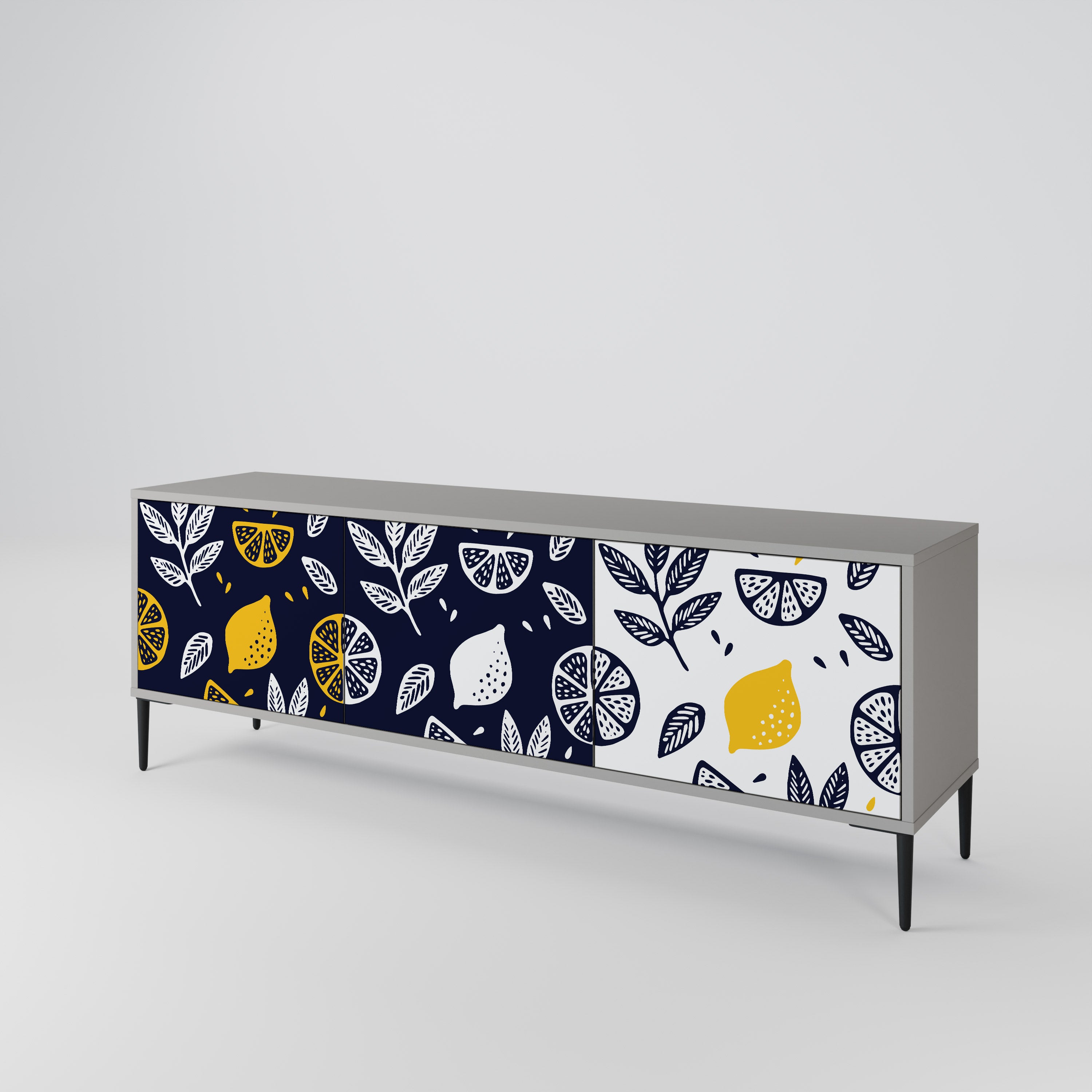 CITRUS BLACK AND WHITE Třídveřový TV stolek