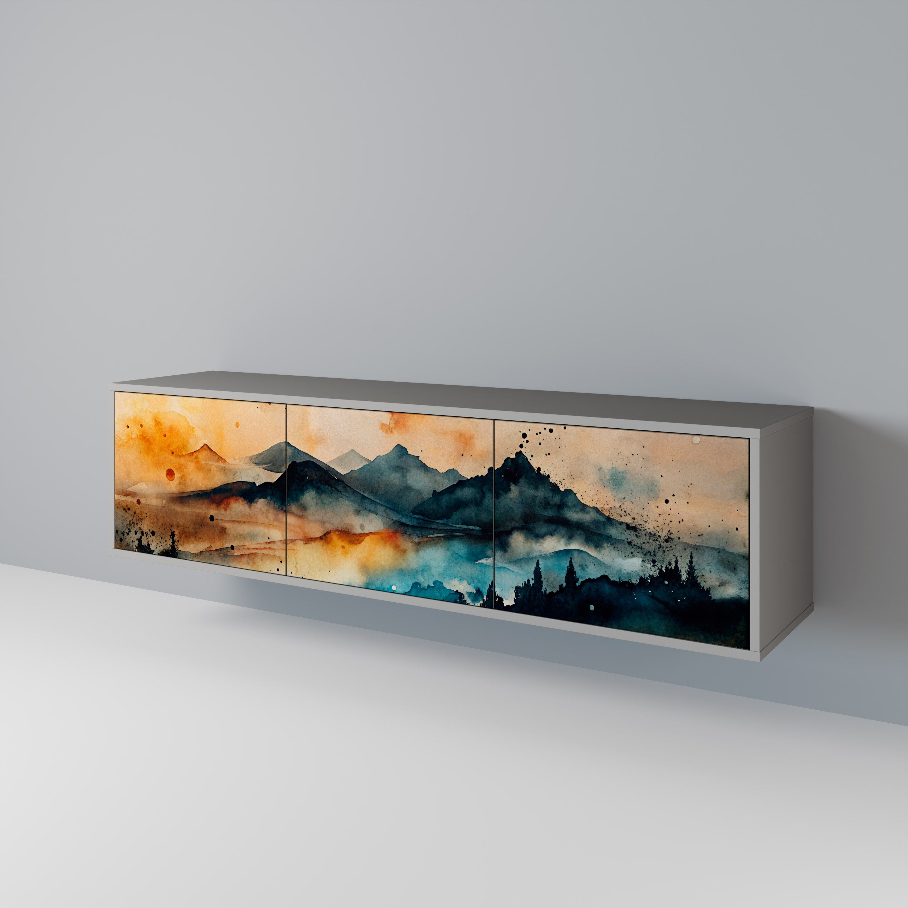 OMINOUS MOUNTAINS Třídveřový TV stolek