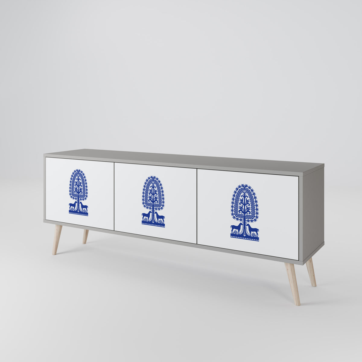 POLISH FOLK ART Třídveřový TV stolek