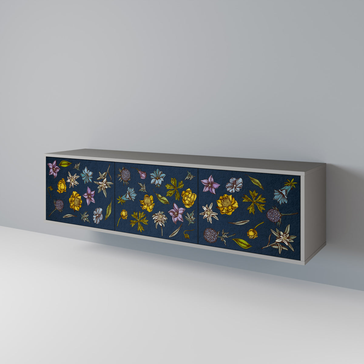 FLOWERS ON NAVY BLUE Třídveřový TV stolek