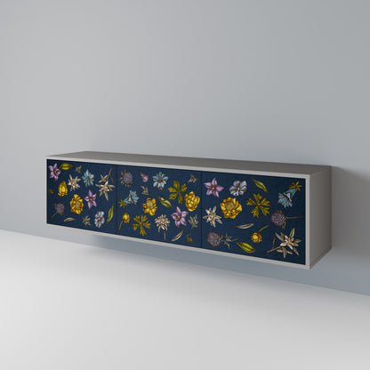 FLOWERS ON NAVY BLUE Třídveřový TV stolek