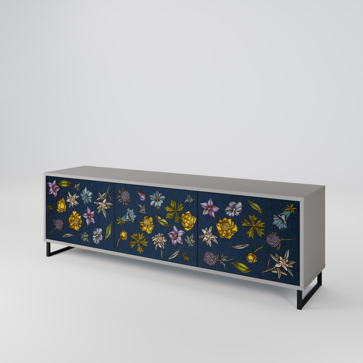 FLOWERS ON NAVY BLUE Třídveřový TV stolek