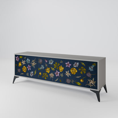 FLOWERS ON NAVY BLUE Třídveřový TV stolek