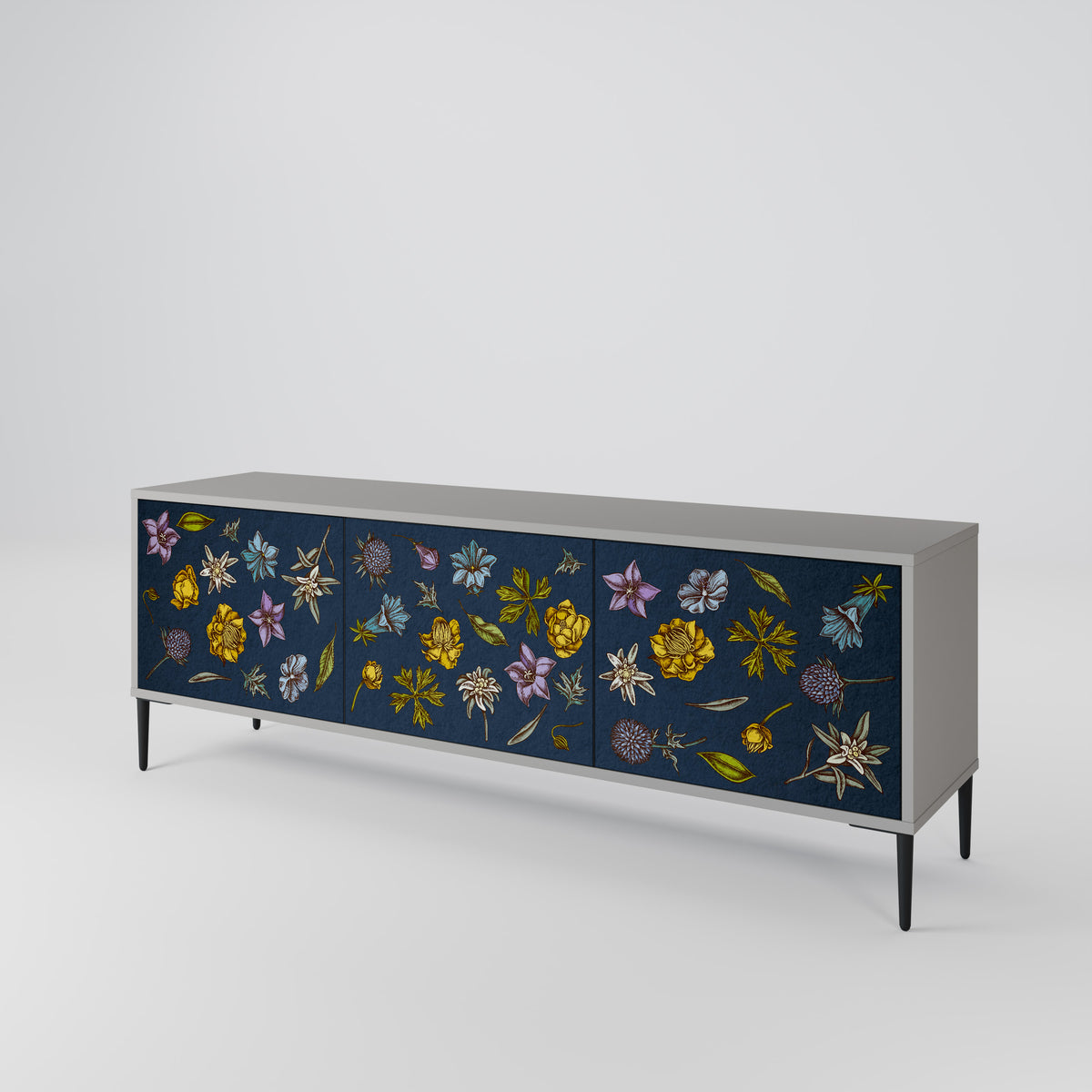 FLOWERS ON NAVY BLUE Třídveřový TV stolek