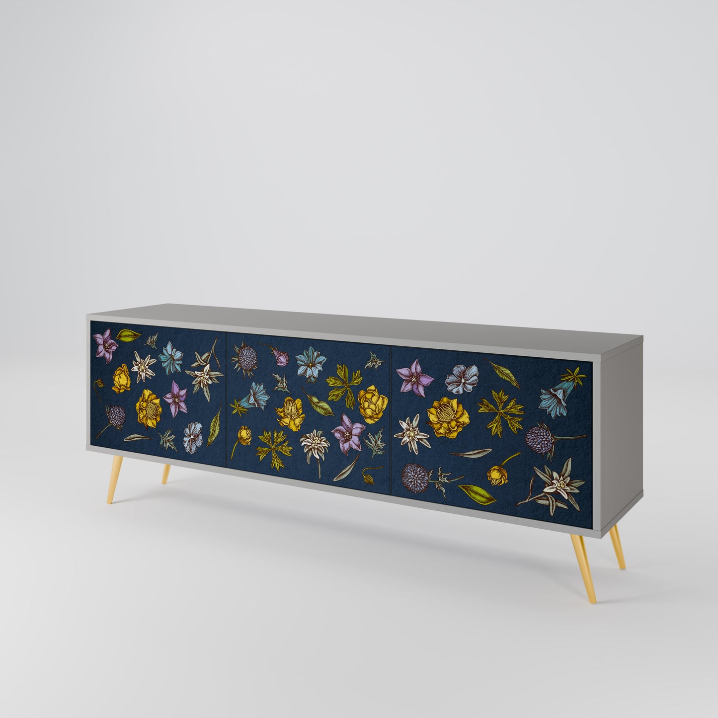 FLOWERS ON NAVY BLUE Třídveřový TV stolek