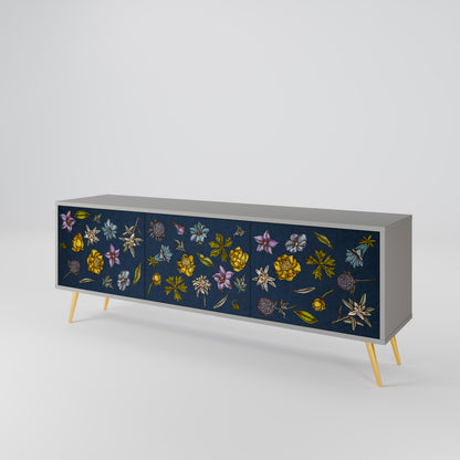 FLOWERS ON NAVY BLUE Třídveřový TV stolek