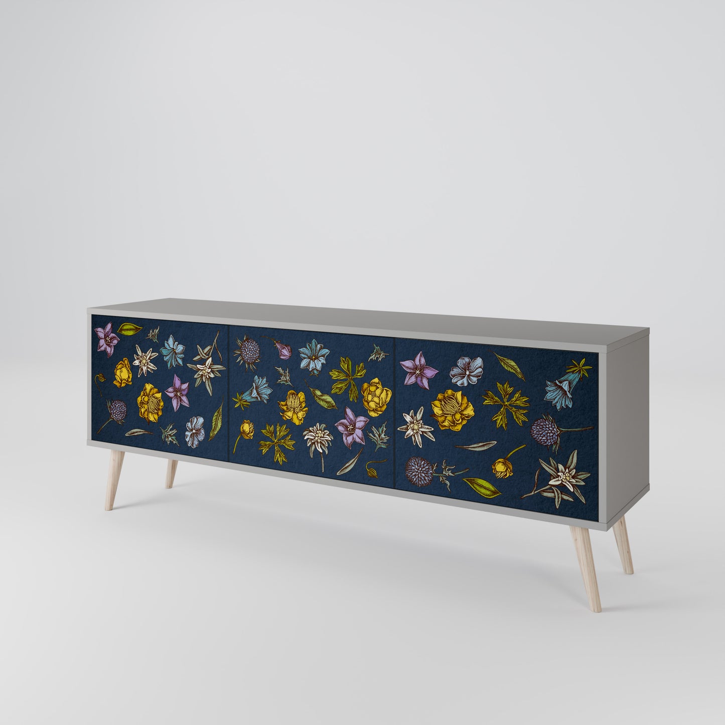 FLOWERS ON NAVY BLUE Třídveřový TV stolek