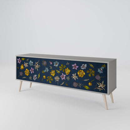 FLOWERS ON NAVY BLUE Třídveřový TV stolek