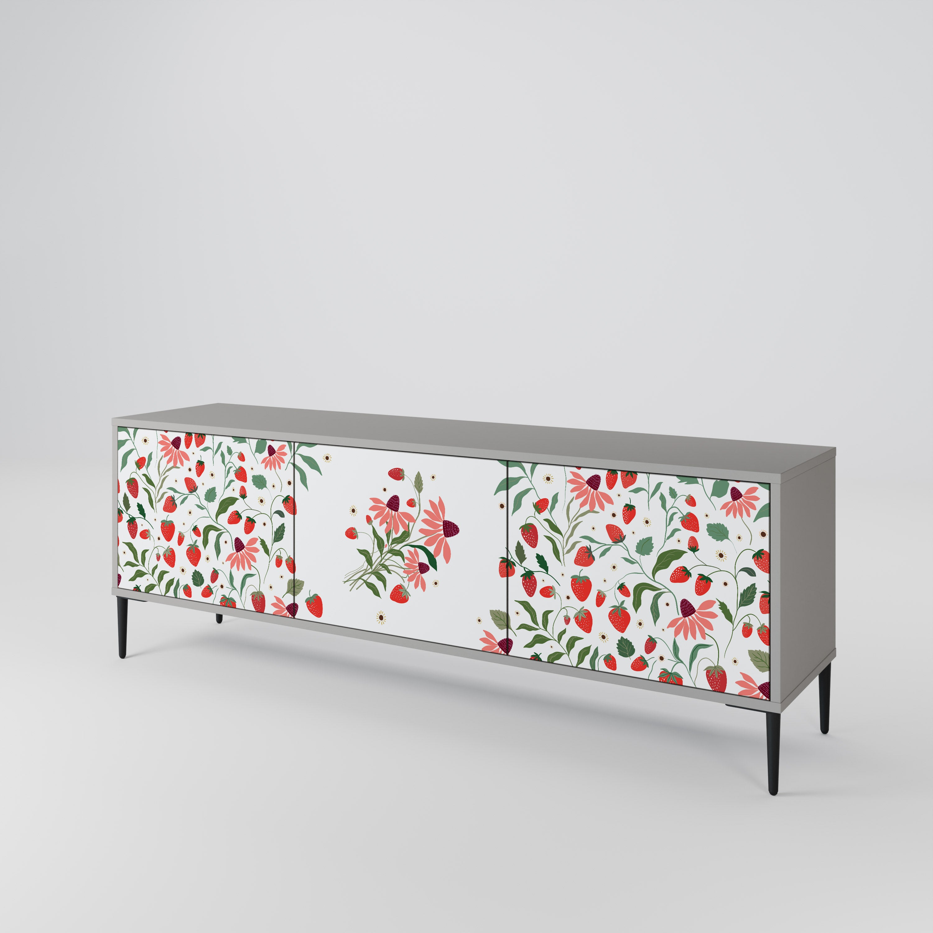 FLOWERS AND STRAWBERRIES 3-Door TV Cabinet