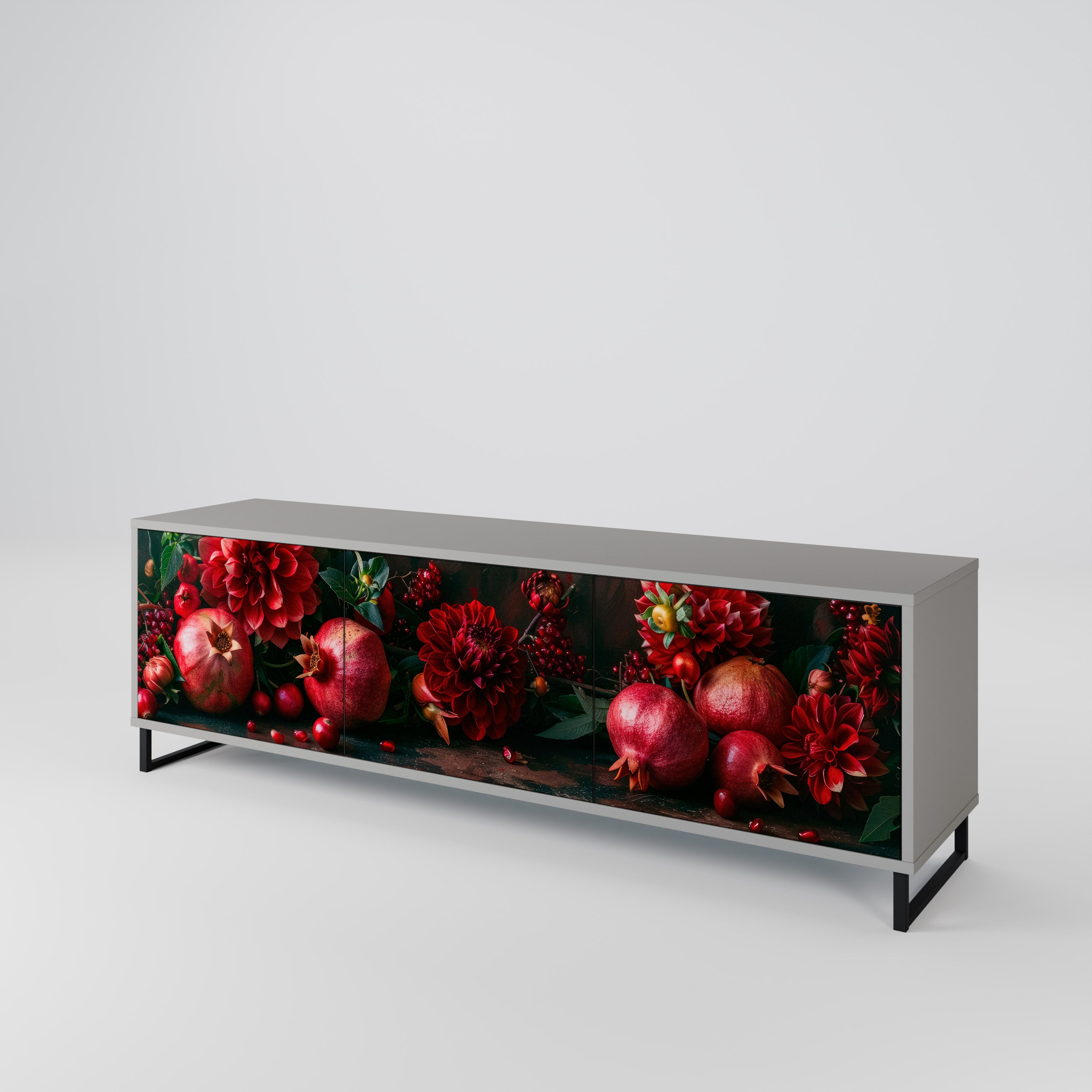 DAHLIAS AND POMEGRANATES 3-Door TV Cabinet