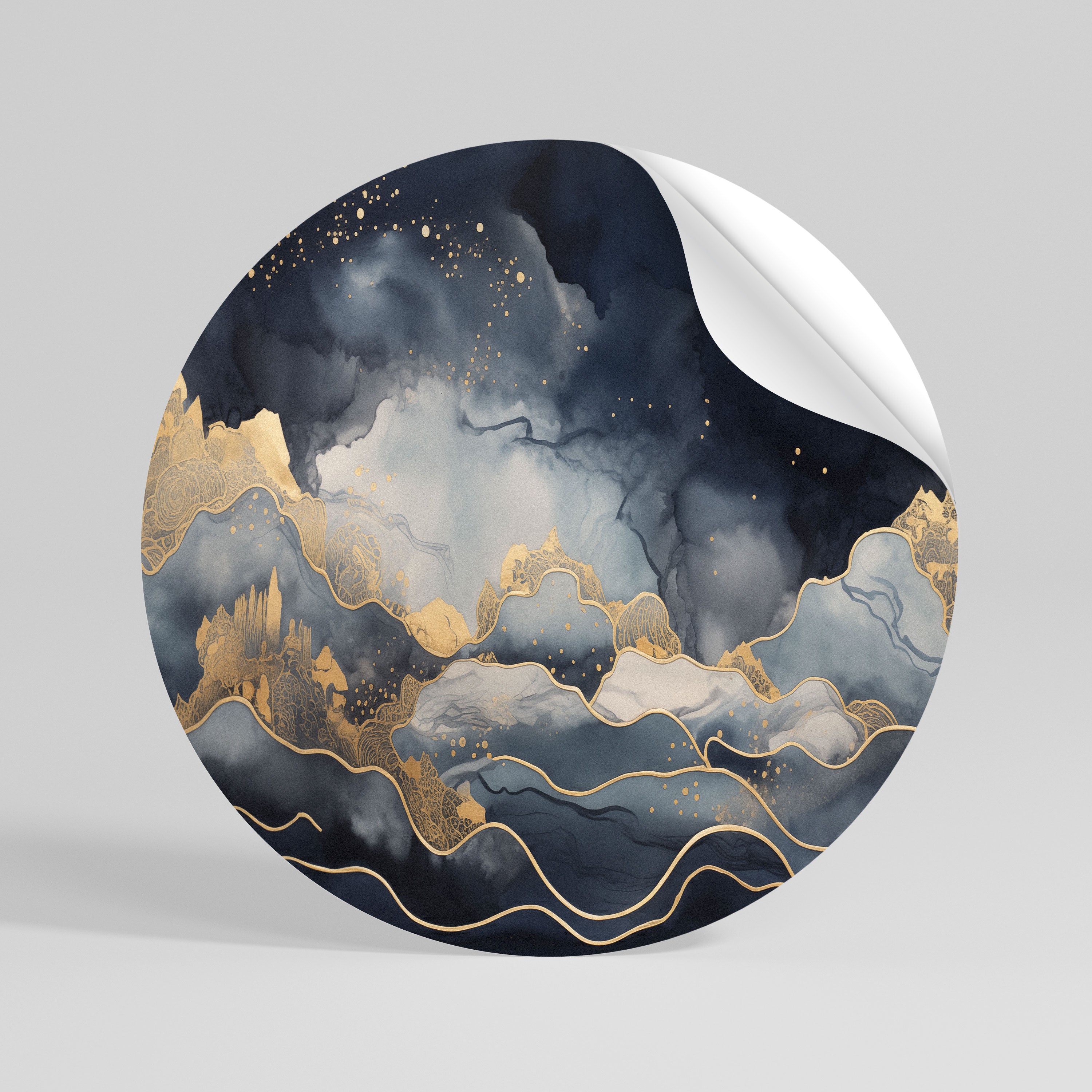 GOLDEN PEAK OF BLUE Kulatá samolepka