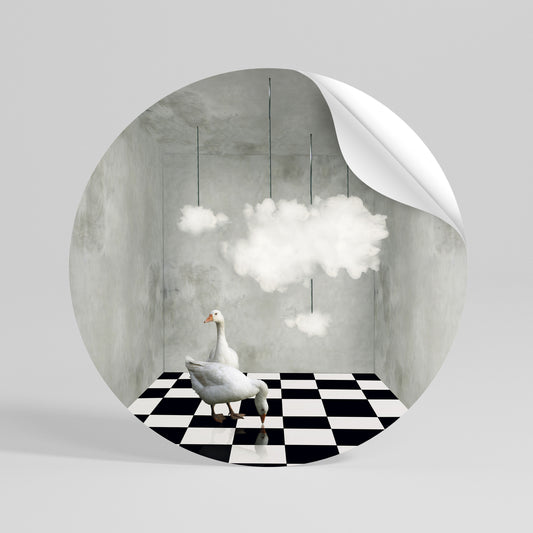 CHESS CLOUD SWAN Kulatá samolepka