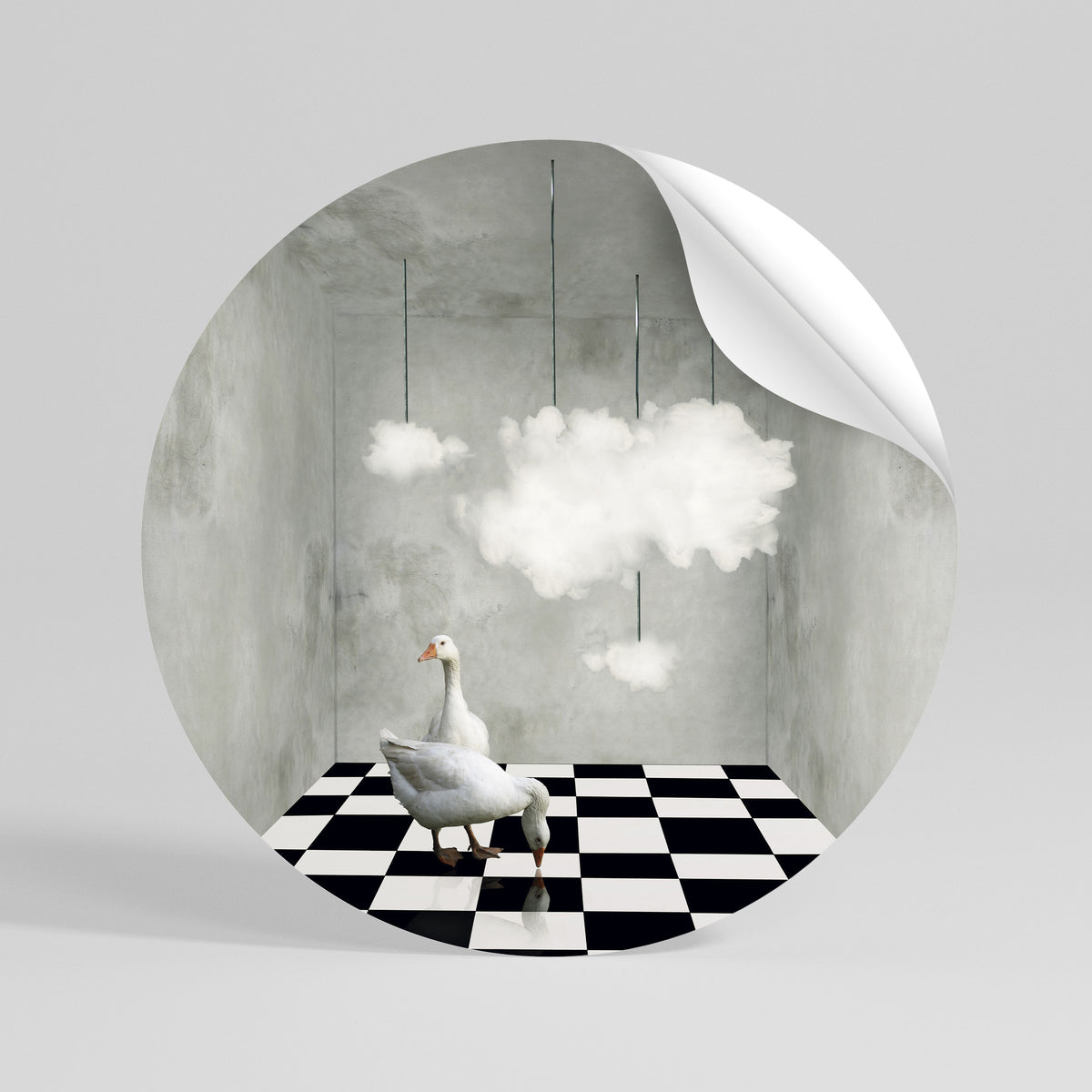 CHESS CLOUD SWAN Kulatá samolepka