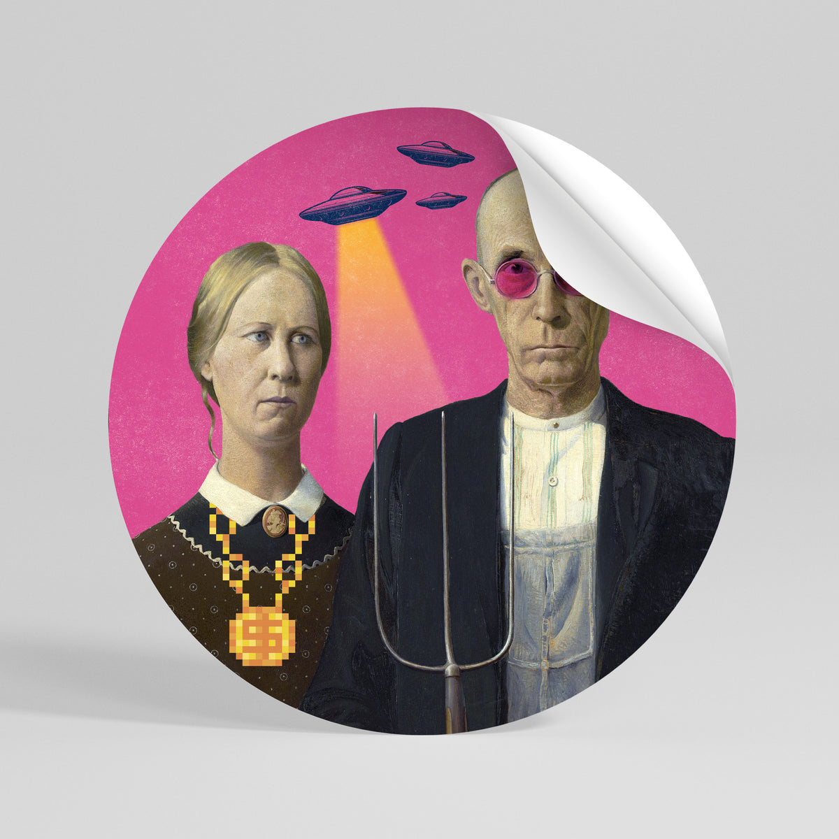 AMERICAN GOTHIC ALIEN Kulatá samolepka