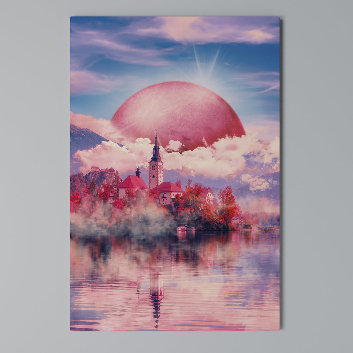 MARS OVER THE BLED LAKE Vertical Canvas Print