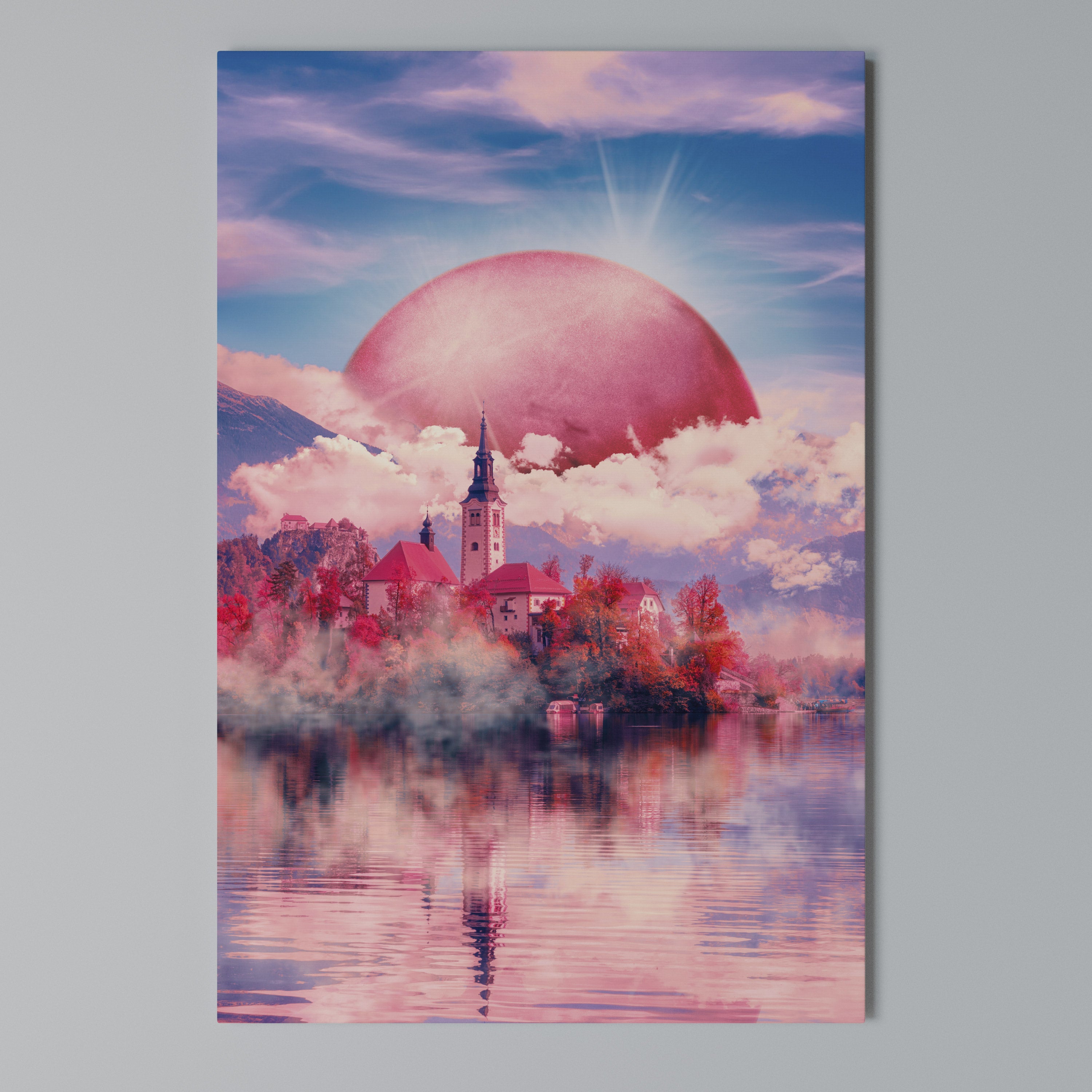 MARS OVER THE BLED LAKE Vertical Canvas Print