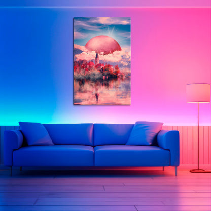MARS OVER THE BLED LAKE Vertical Canvas Print