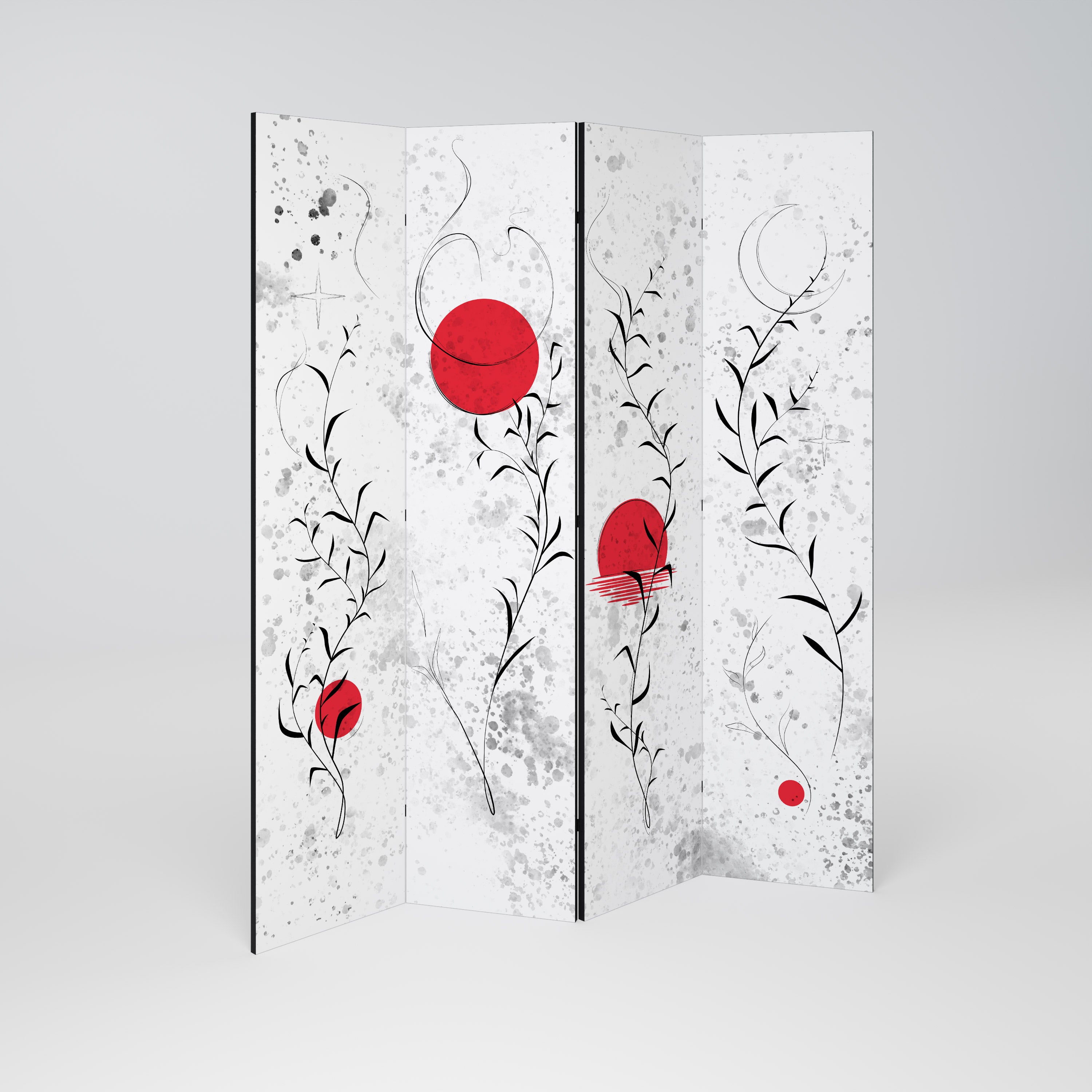 RED WHISPERS IN FOLIAGE 4-Panel Room Divider