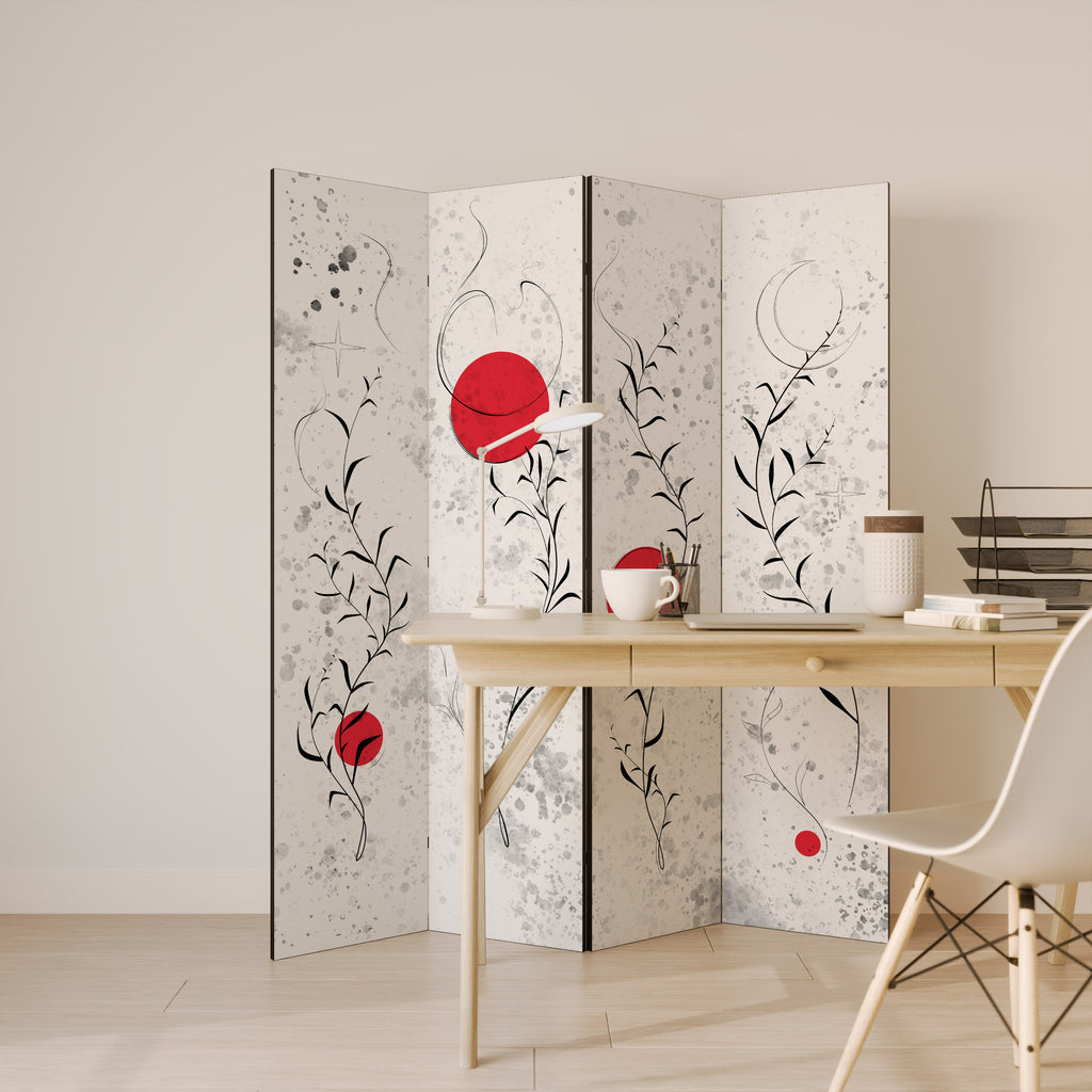 RED WHISPERS IN FOLIAGE 4-Panel Room Divider